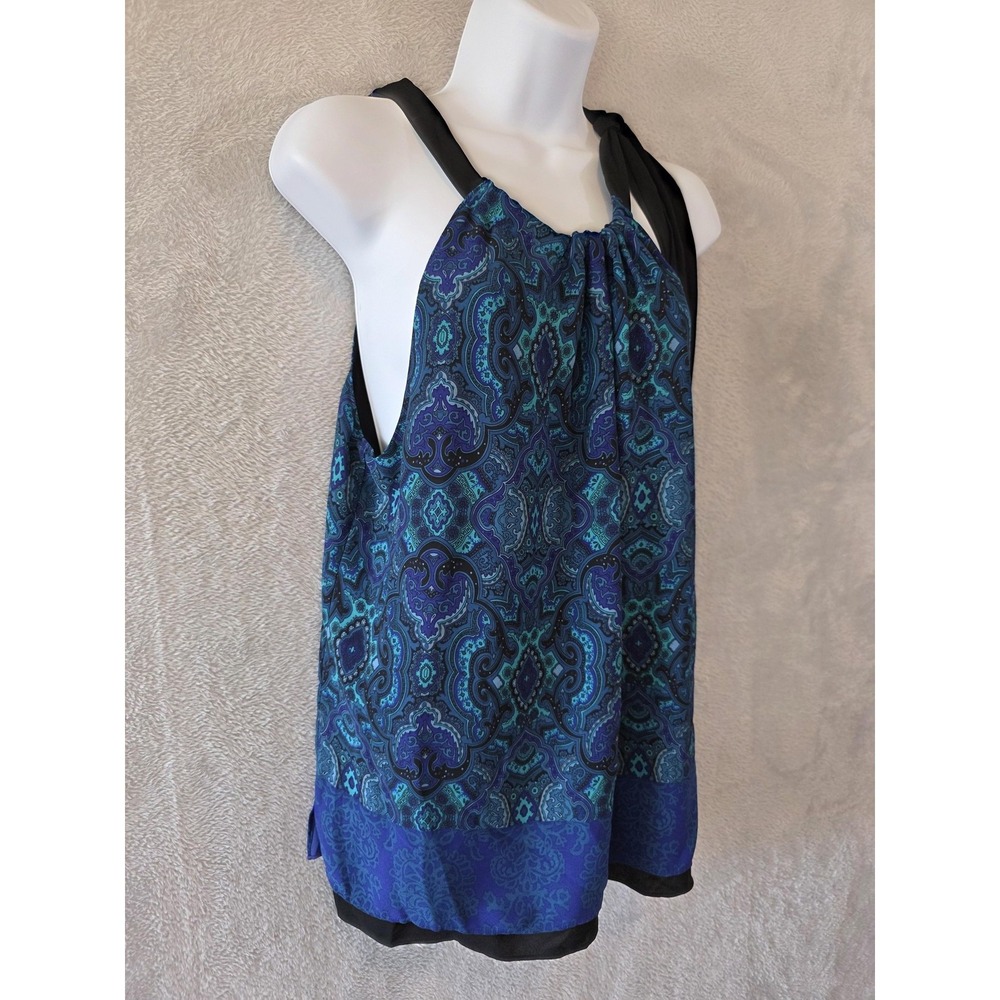 NWT T Tahari Blouse Womens Large Blue Paisley Halter Chiffon‎ Lined Office Party - Picture 3 of 11